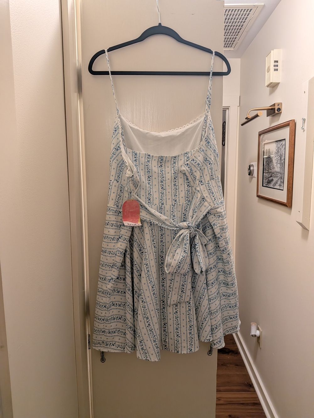 ARULA Cream and Light Blue Floral Strappy Mini Dress - Picture 5 of 6